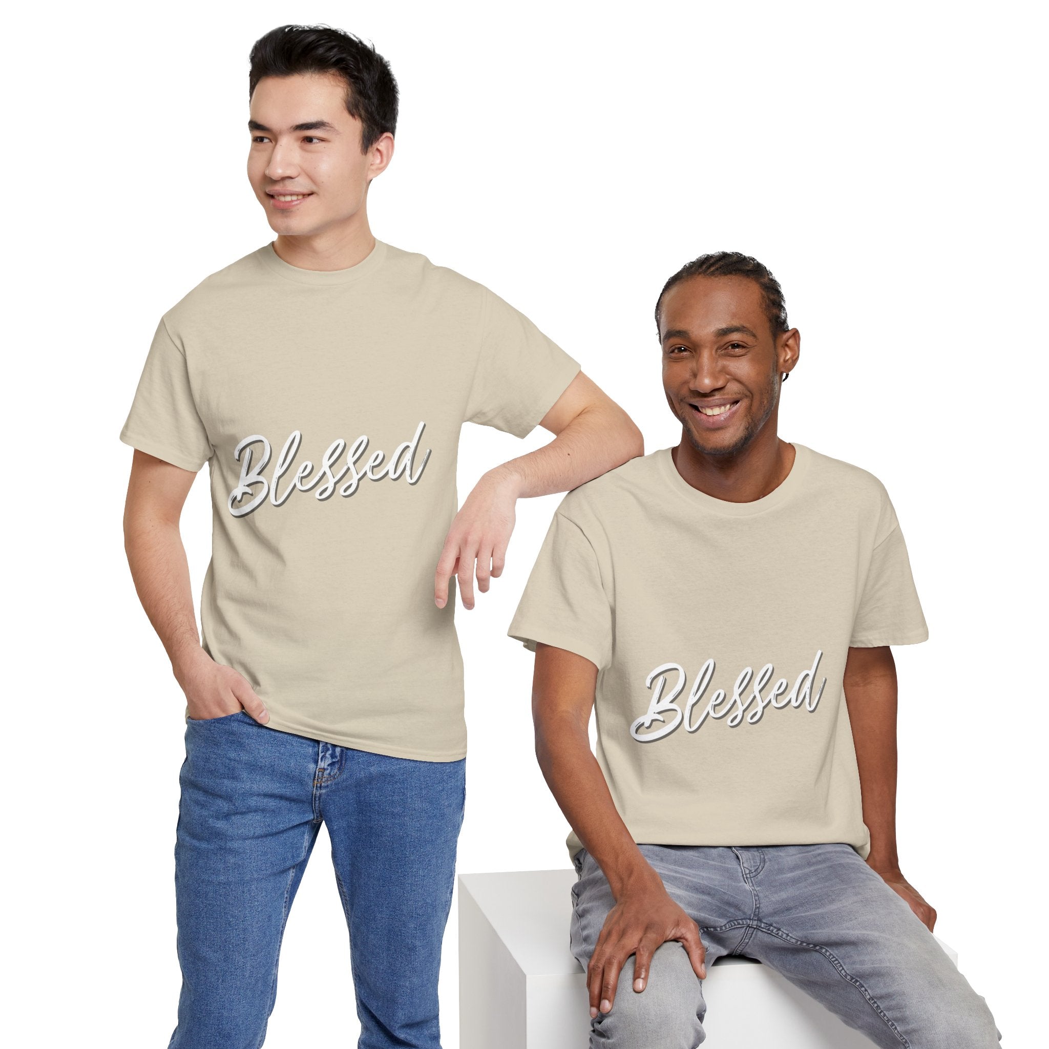 Blessed Lettered T-Shirt – Soft Cotton Tee with Subtle Gratitude Script – A Quiet Reminder of Faith, Grace & Inner Peace