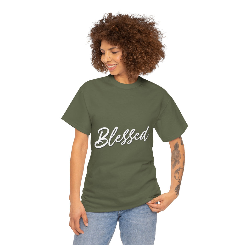 Blessed Lettered T-Shirt – Soft Cotton Tee with Subtle Gratitude Script – A Quiet Reminder of Faith, Grace & Inner Peace