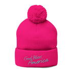 God Bless America Embroidered Pom-Pom Knit Cap – Cozy Patriotic Beanie with Vintage Sentiment