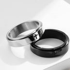 Minimalist Cross Spinner Ring – Christian Prayer Stress Relief Fidget Band, Stainless Steel, Black/Silver, Gift for Men & Women, Sizes 6-10
