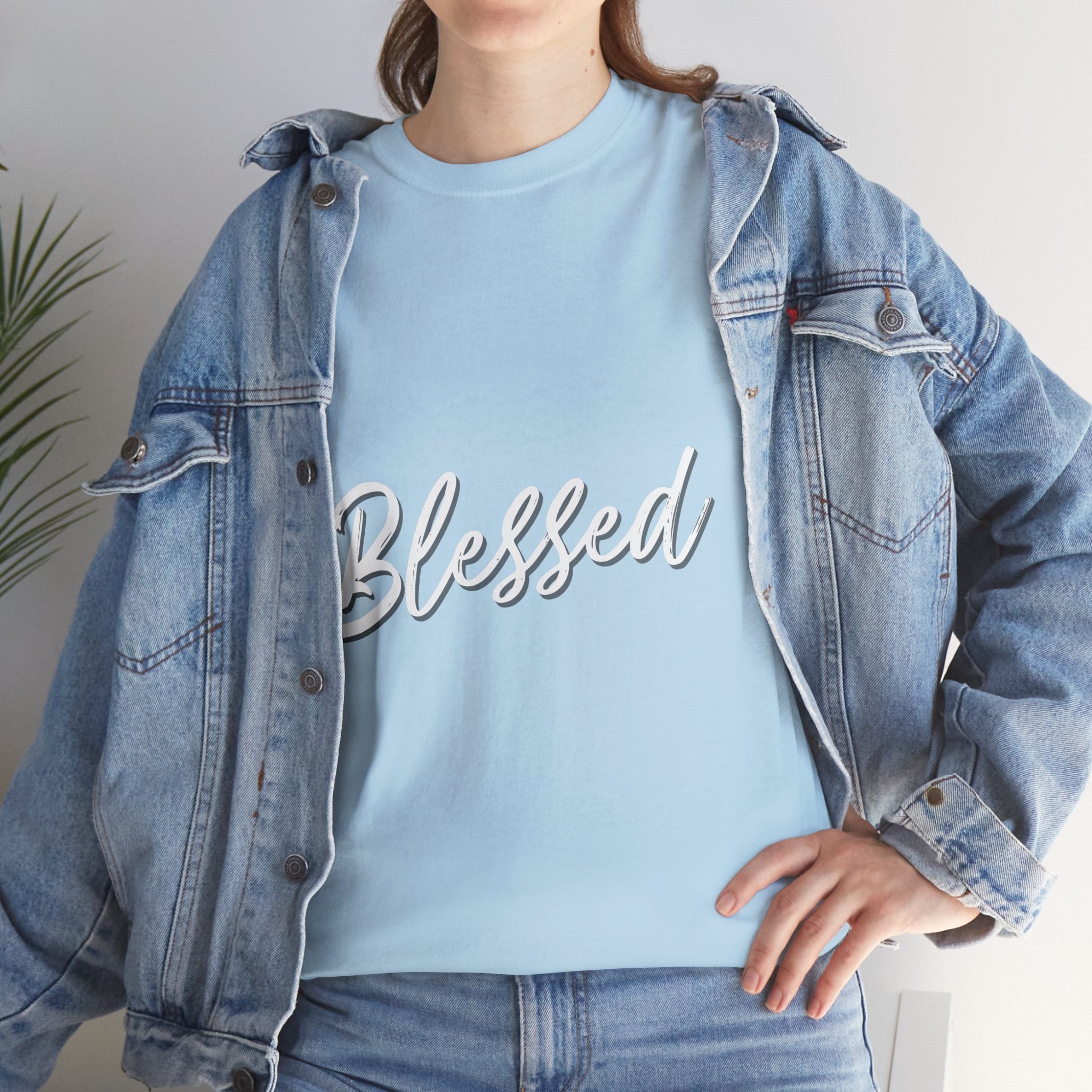 Blessed Lettered T-Shirt – Soft Cotton Tee with Subtle Gratitude Script – A Quiet Reminder of Faith, Grace & Inner Peace