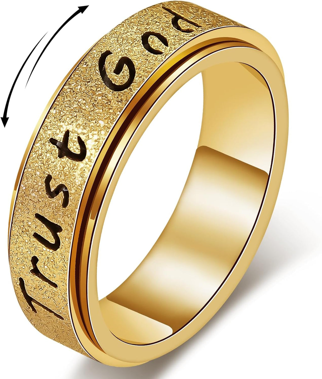 Trust God Fidget Spinner Ring – Anxiety Relief Gold-Plated Stainless Steel, Hypoallergenic Gift for Women & Men, Sizes 6-10