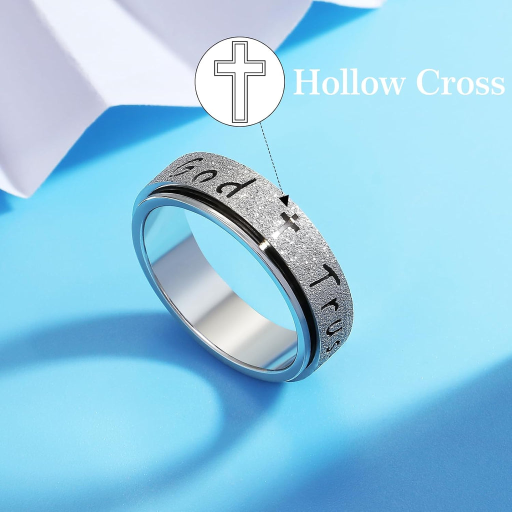 Trust God Fidget Spinner Ring – Anxiety Relief Gold-Plated Stainless Steel, Hypoallergenic Gift for Women & Men, Sizes 6-10