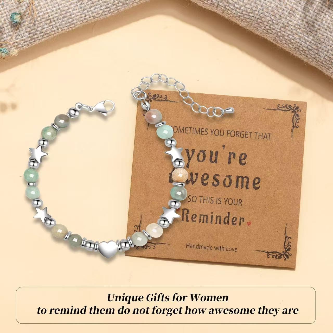 Heart Beaded Amazonite Bracelet – Thoughtful Gift for Women, Moms, Daughters, Coworkers, Friends, Wives, Granddaughters, Teachers