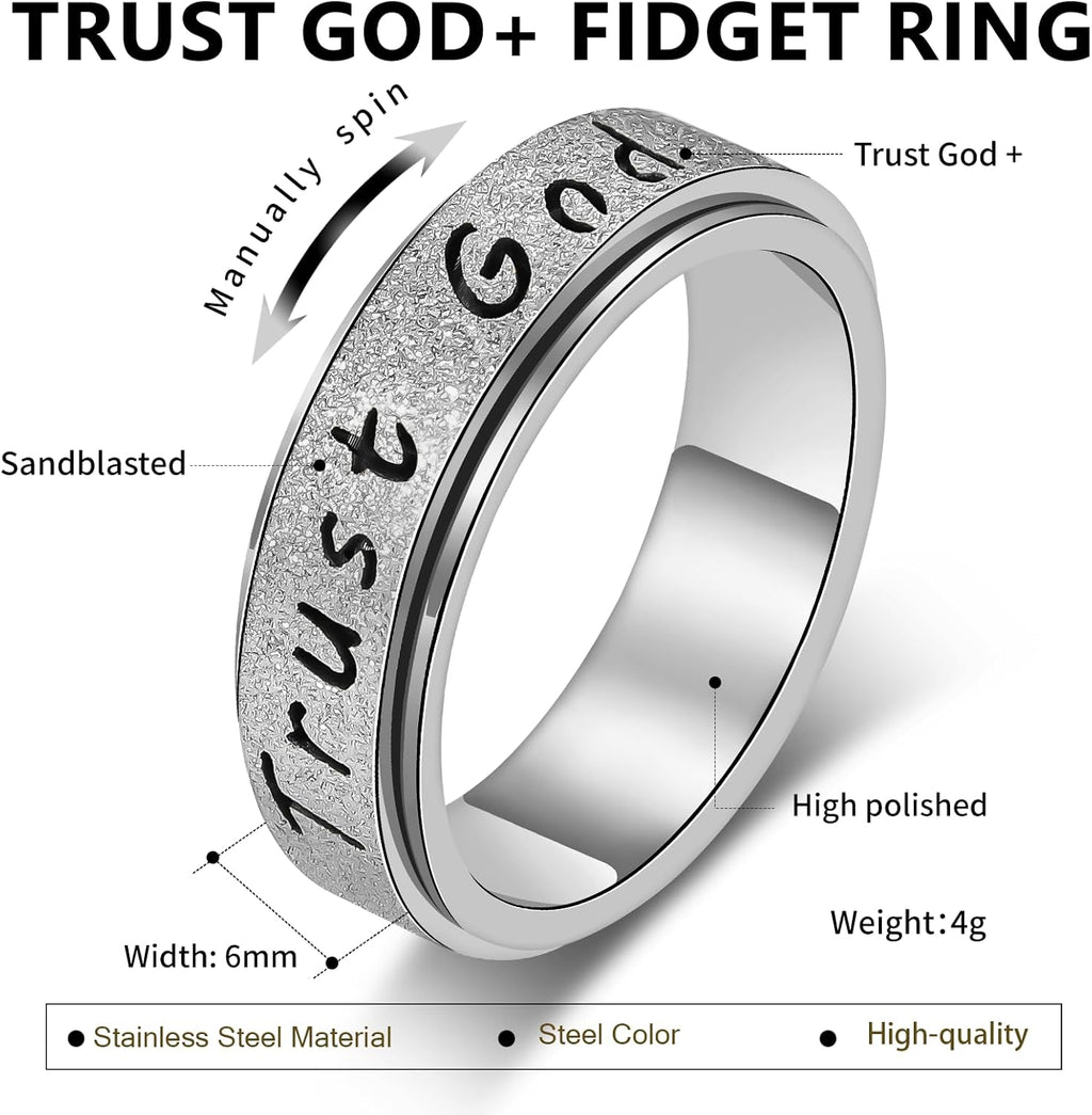 Trust God Fidget Spinner Ring – Anxiety Relief Gold-Plated Stainless Steel, Hypoallergenic Gift for Women & Men, Sizes 6-10