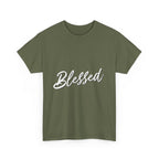 Blessed Lettered T-Shirt – Soft Cotton Tee with Subtle Gratitude Script – A Quiet Reminder of Faith, Grace & Inner Peace