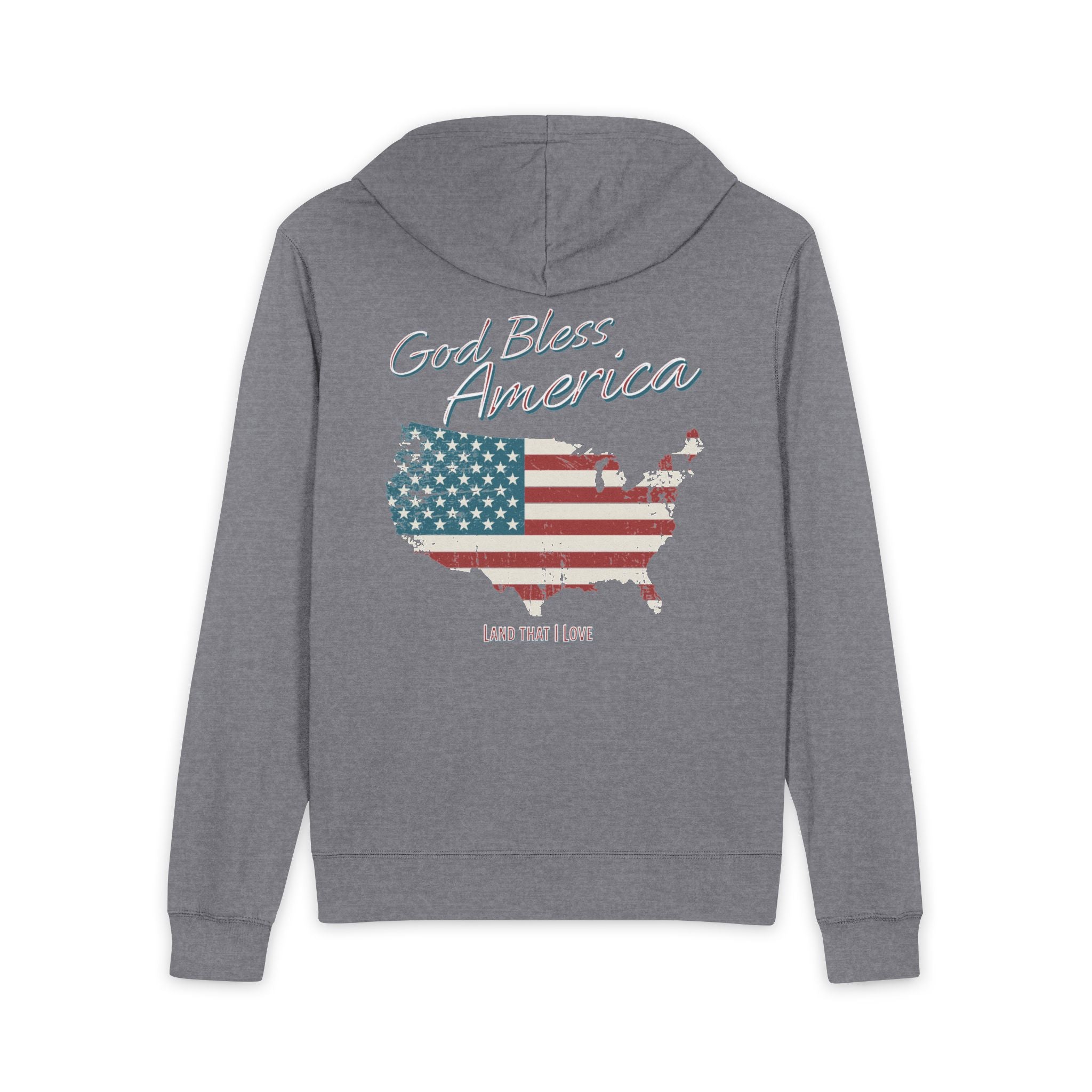 Patriotic Full-Zip Hoodie — "God Bless America" USA Patriotic Full-Zip Hoodie – "God Bless America" Vintage USA Map Graphic – A Quiet Prayer for Faith, Freedom & Homeap Graphic
