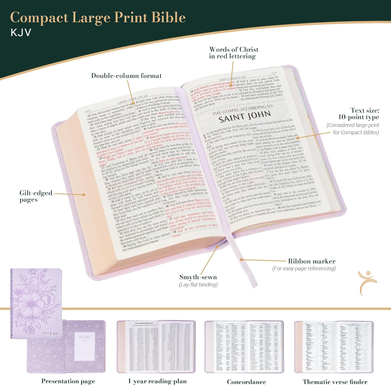 KJV Compact Large Print Bible, Lavender Vegan Leather, Red Letter – A Bloom of Faith and Spiritual Joy