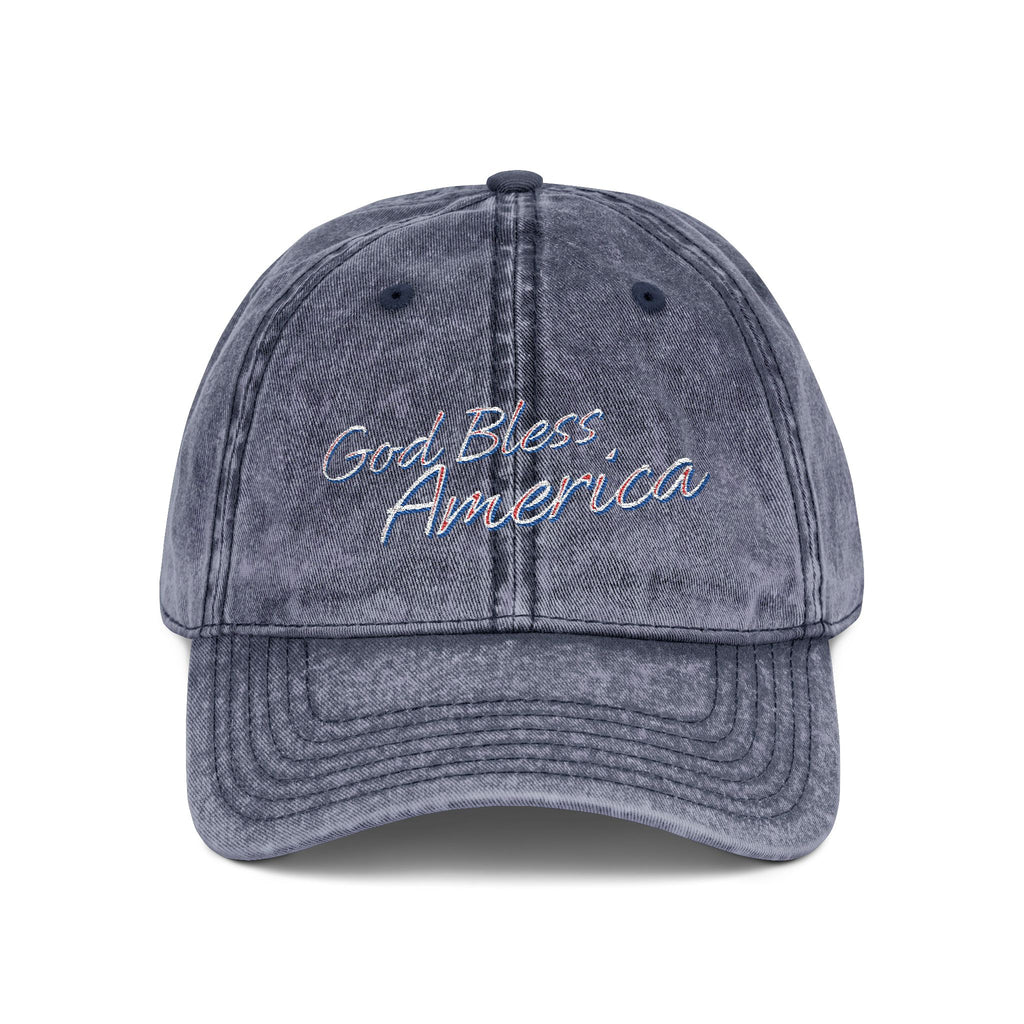 God Bless America Vintage Embroidered Cap – Distressed Patriotic Hat – A Quiet Badge of Faith, Freedom & Everyday Gratitude
