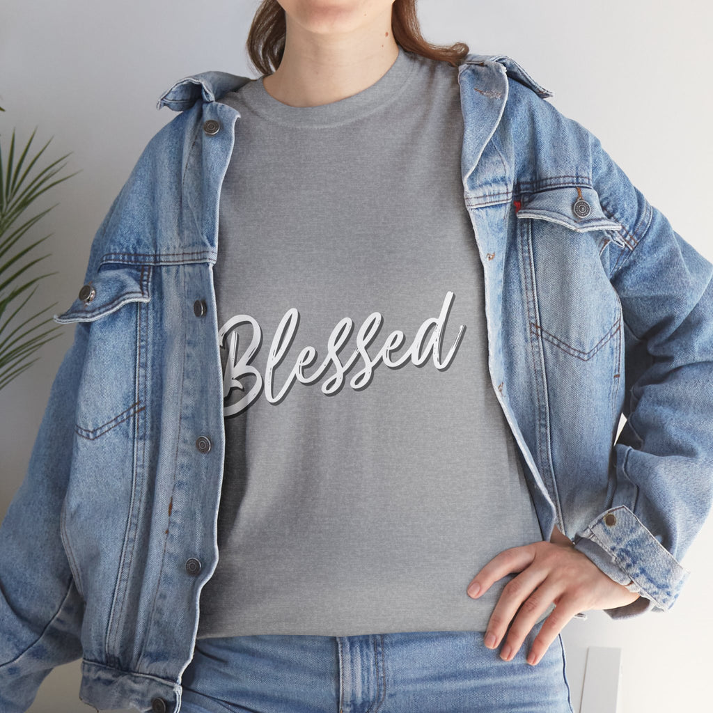 Blessed Lettered T-Shirt – Soft Cotton Tee with Subtle Gratitude Script – A Quiet Reminder of Faith, Grace & Inner Peace