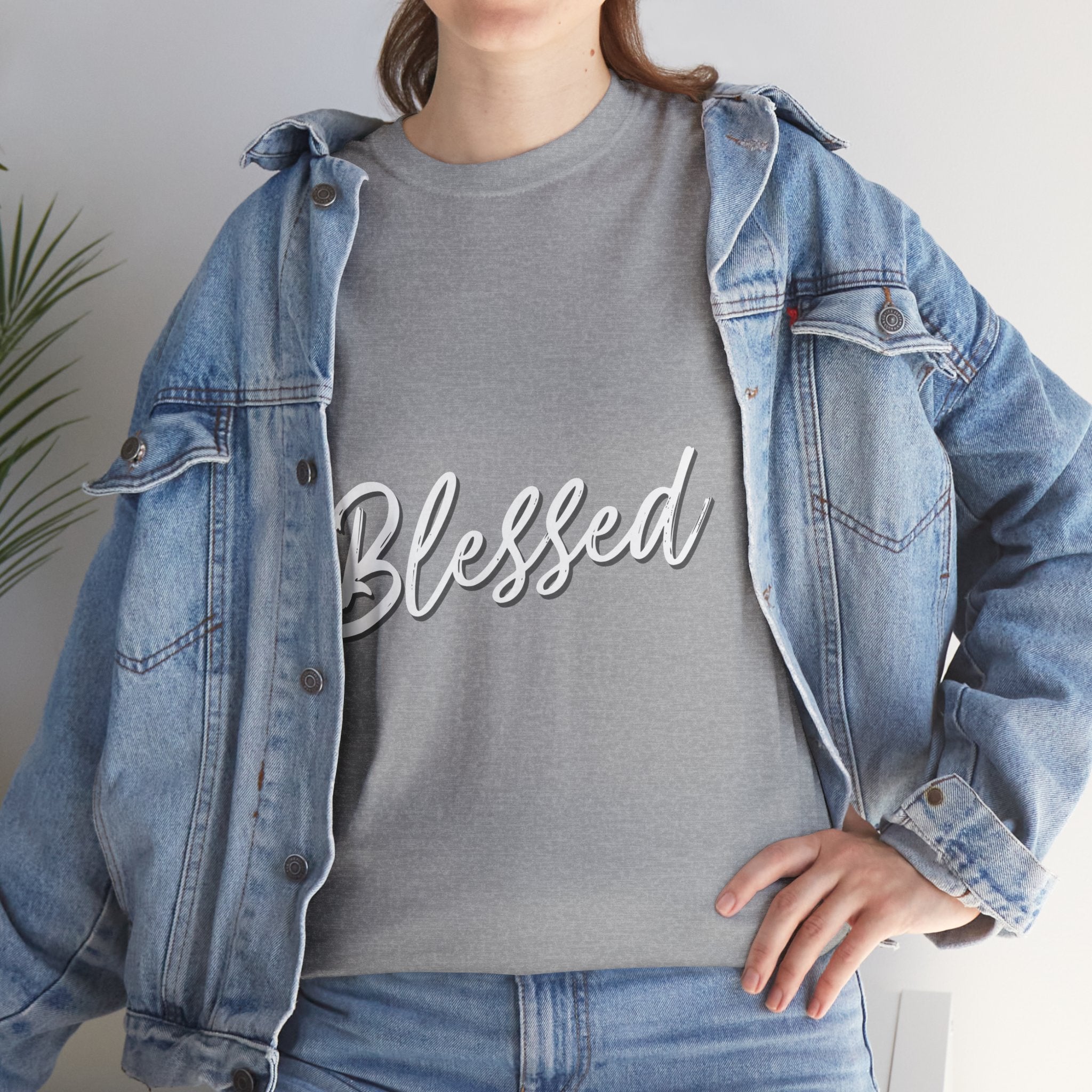 Blessed Lettered T-Shirt – Soft Cotton Tee with Subtle Gratitude Script – A Quiet Reminder of Faith, Grace & Inner Peace