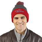 God Bless America Embroidered Pom-Pom Knit Cap – Cozy Patriotic Beanie with Vintage Sentiment