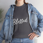 Blessed Lettered T-Shirt – Soft Cotton Tee with Subtle Gratitude Script – A Quiet Reminder of Faith, Grace & Inner Peace