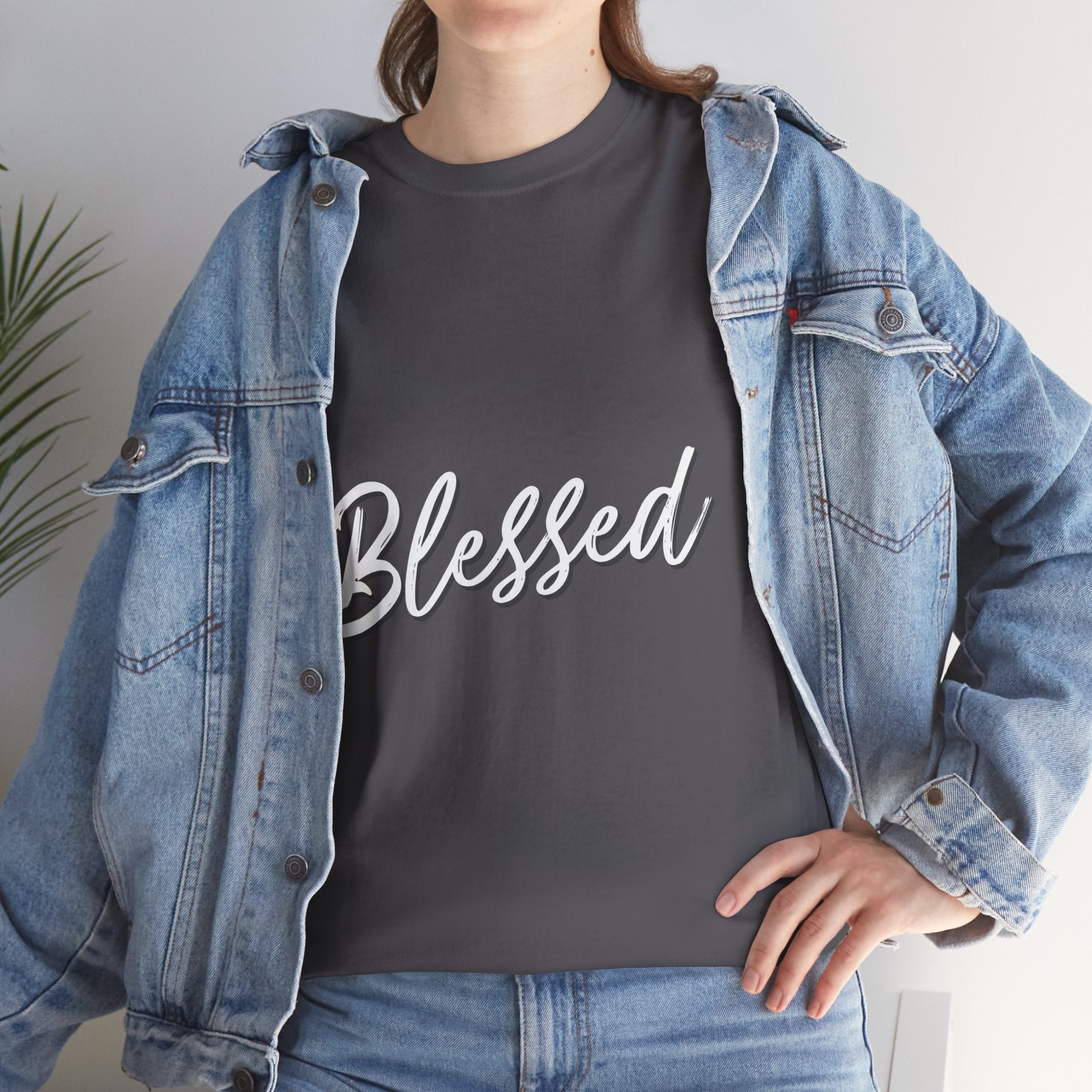 Blessed Lettered T-Shirt – Soft Cotton Tee with Subtle Gratitude Script – A Quiet Reminder of Faith, Grace & Inner Peace