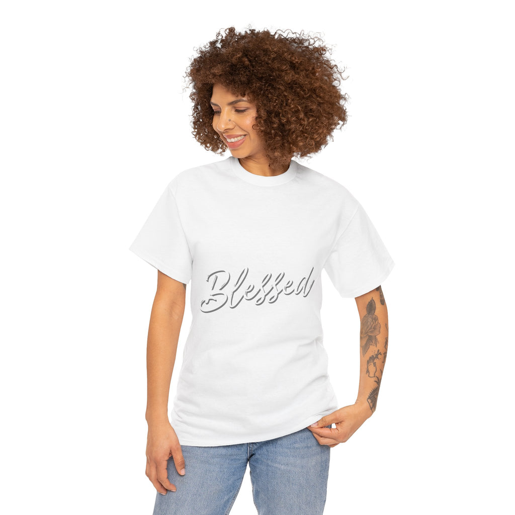 Blessed Lettered T-Shirt – Soft Cotton Tee with Subtle Gratitude Script – A Quiet Reminder of Faith, Grace & Inner Peace
