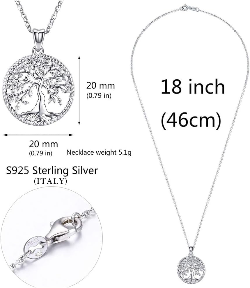 Tree of Life Necklace, Sterling Silver Pendant for Women Necklaces Jewelry (With Fine Gift Box)