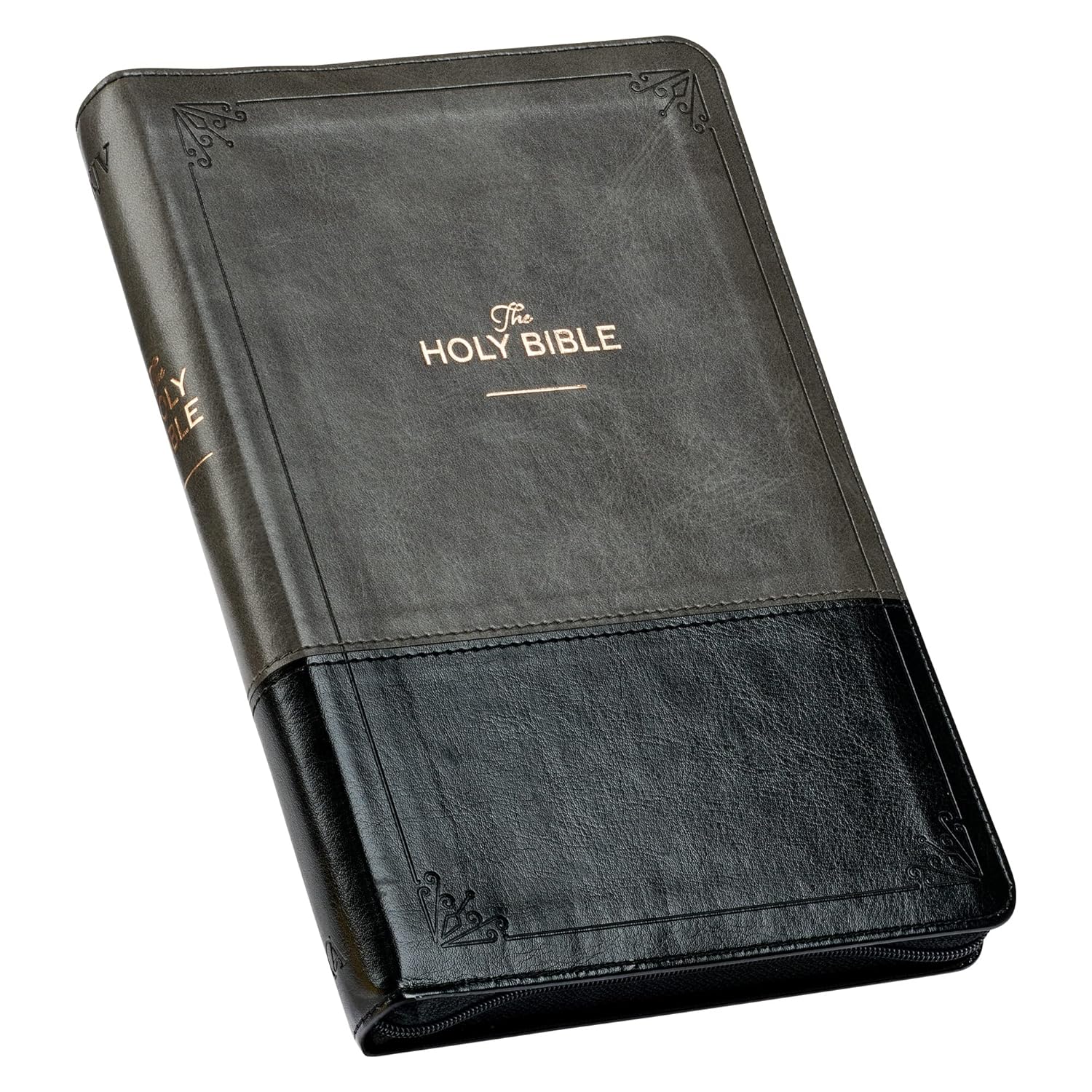 KJV Standard Size Faux Leather Bible, Gray/Black, Zipper & Thumb Index – A Beacon of Faith and Timeless Wisdom
