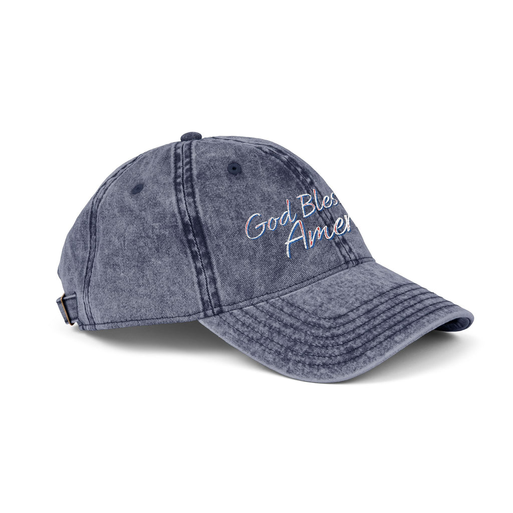 God Bless America Vintage Embroidered Cap – Distressed Patriotic Hat – A Quiet Badge of Faith, Freedom & Everyday Gratitude