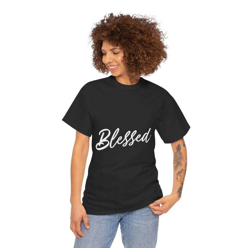 Blessed Lettered T-Shirt – Soft Cotton Tee with Subtle Gratitude Script – A Quiet Reminder of Faith, Grace & Inner Peace