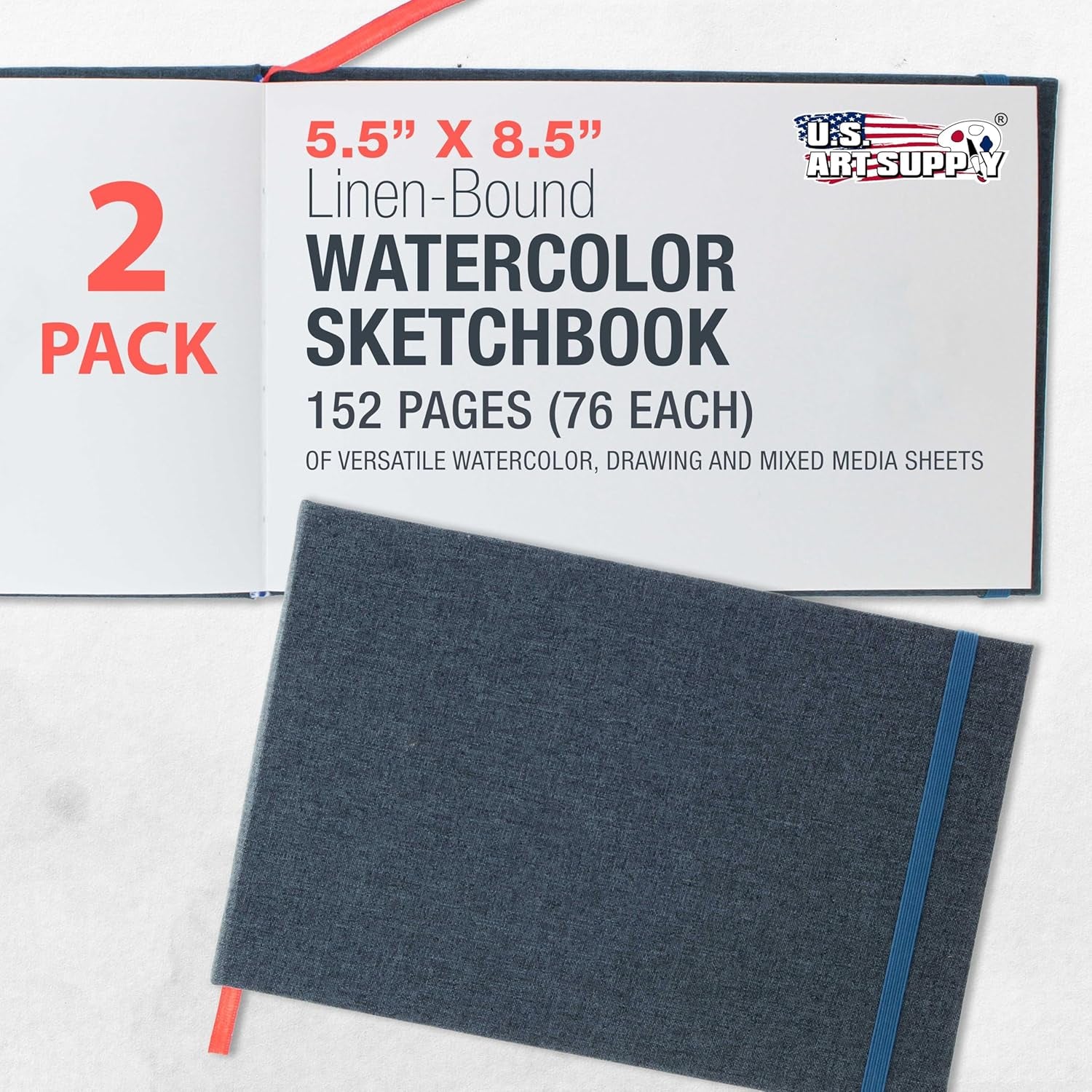 5.5" X 8.5" Watercolor Book (2 Pack, 76 Sheets Each) - 110Lb (230 GSM) Linen-Bound Hardcover Artist Paper Pads - Acid-Free Cold-Pressed Watercolor Paper Pad Mixed Media