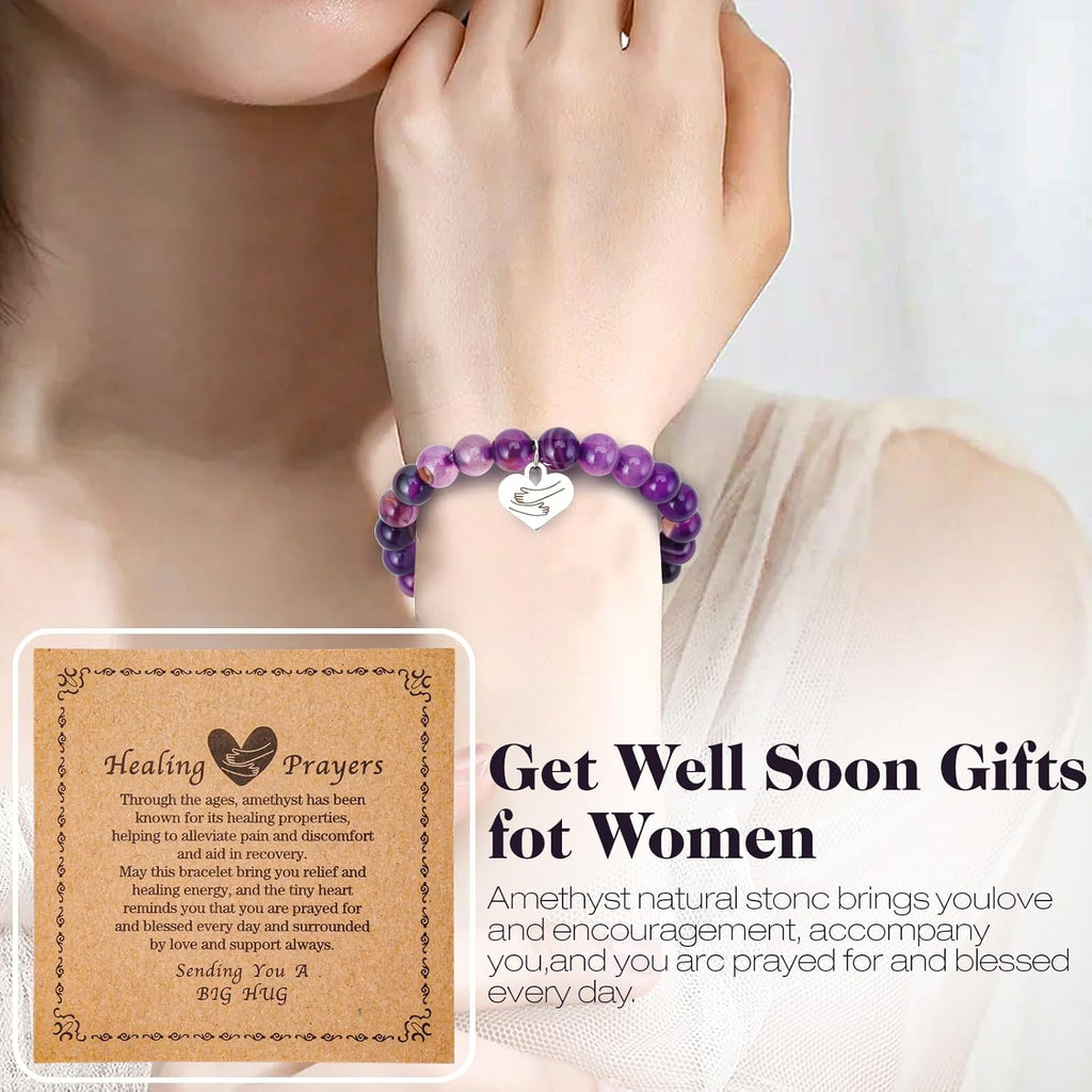 Amethyst Healing Bracelet – Uplifting Gift for Women Facing Illness or Anxiety, “Get Well Soon” Inspiration, Natural Stone Jewelry