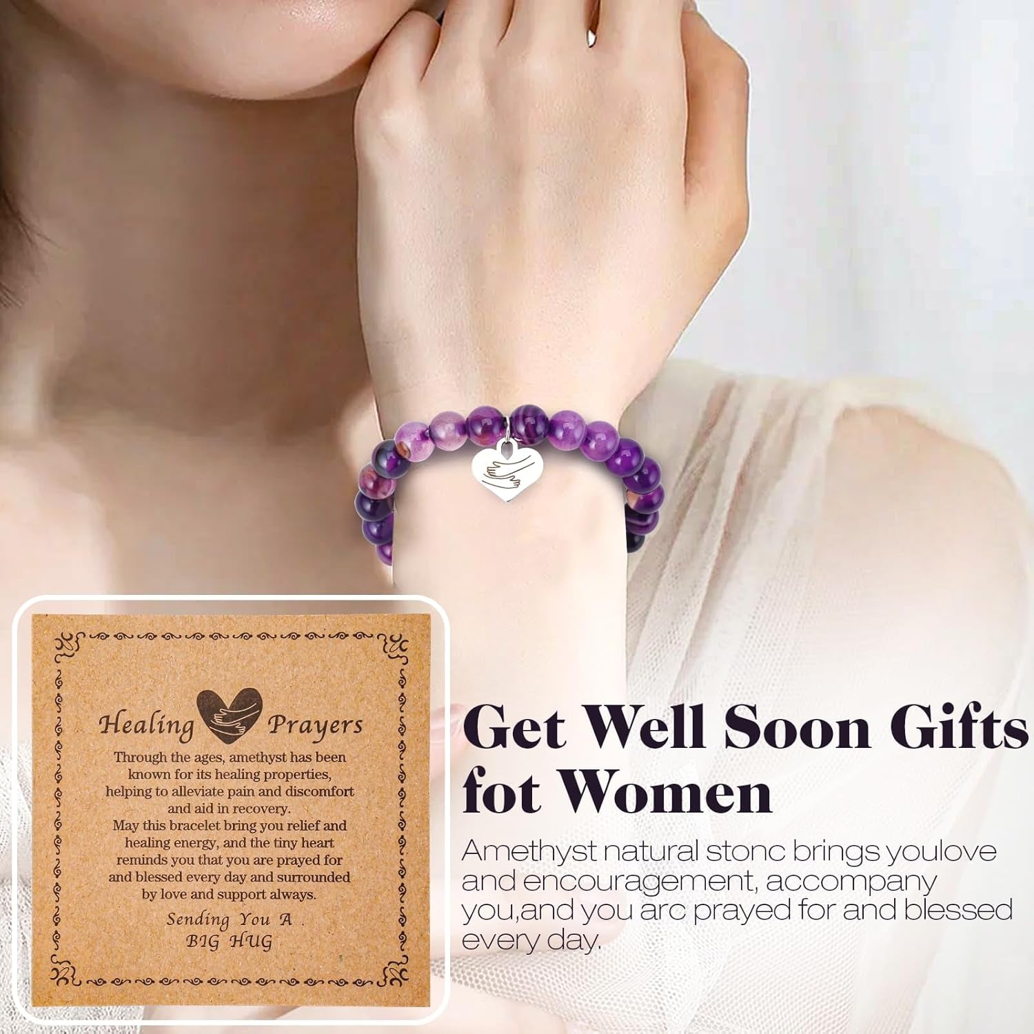 Amethyst Healing Bracelet – Uplifting Gift for Women Facing Illness or Anxiety, “Get Well Soon” Inspiration, Natural Stone Jewelry