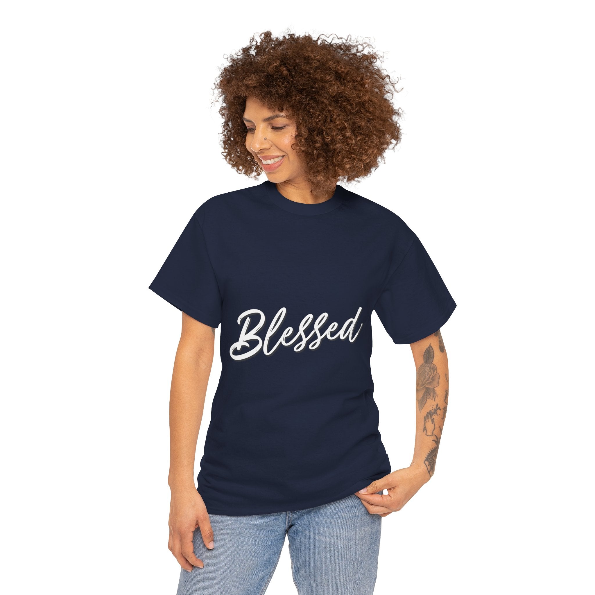 Blessed Lettered T-Shirt – Soft Cotton Tee with Subtle Gratitude Script – A Quiet Reminder of Faith, Grace & Inner Peace