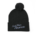 God Bless America Embroidered Pom-Pom Knit Cap – Cozy Patriotic Beanie with Vintage Sentiment