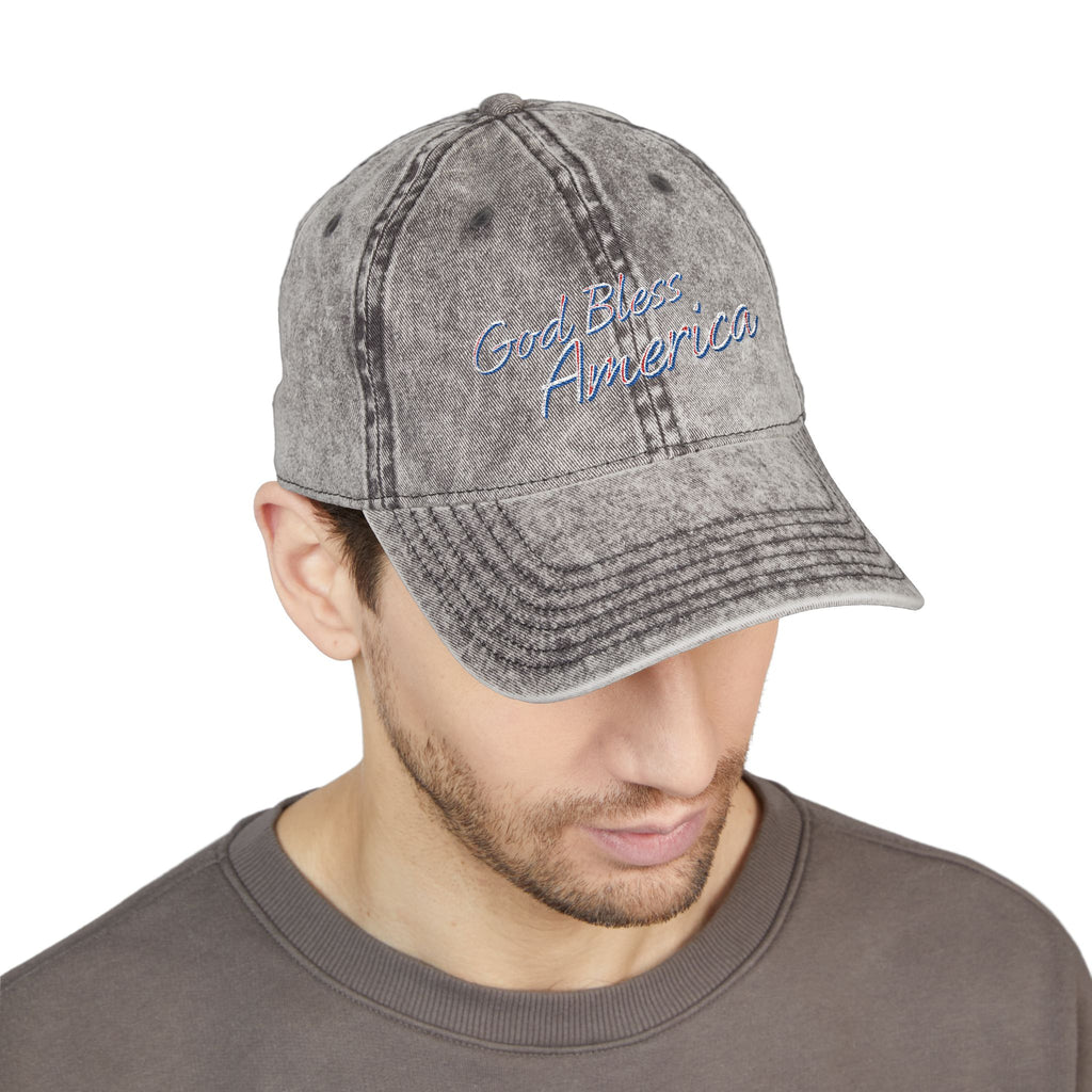 God Bless America Vintage Embroidered Cap – Distressed Patriotic Hat – A Quiet Badge of Faith, Freedom & Everyday Gratitude