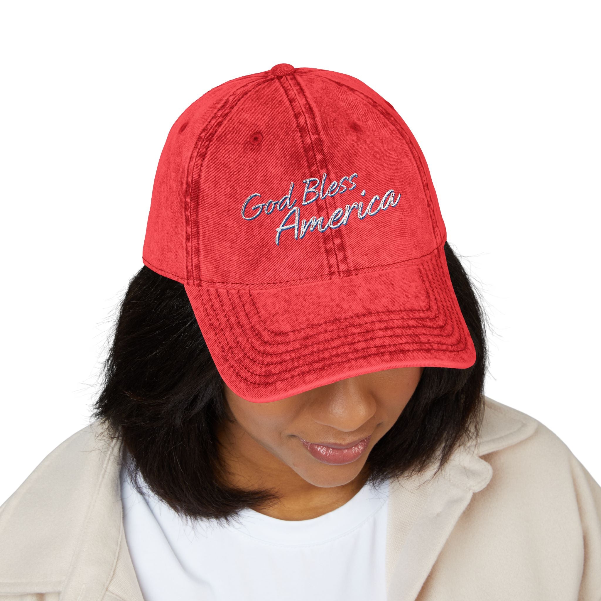 God Bless America Vintage Embroidered Cap – Distressed Patriotic Hat – A Quiet Badge of Faith, Freedom & Everyday Gratitude