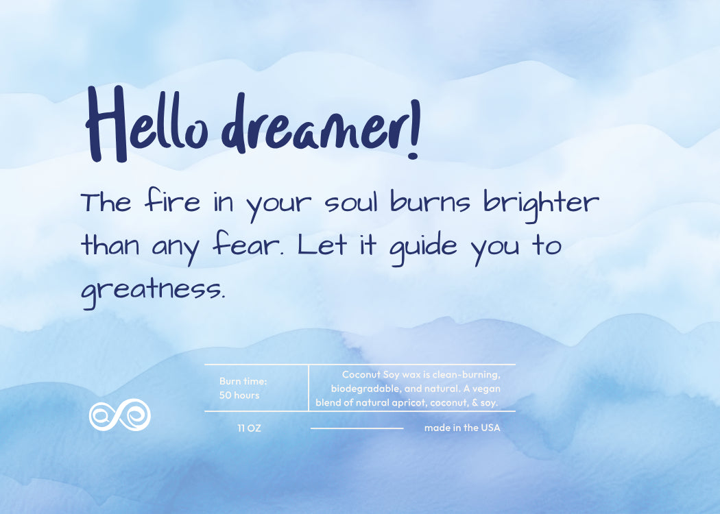 Hello Dreamer Fire in your soul Candle Frosted Glass (Hand Poured 11 oz)