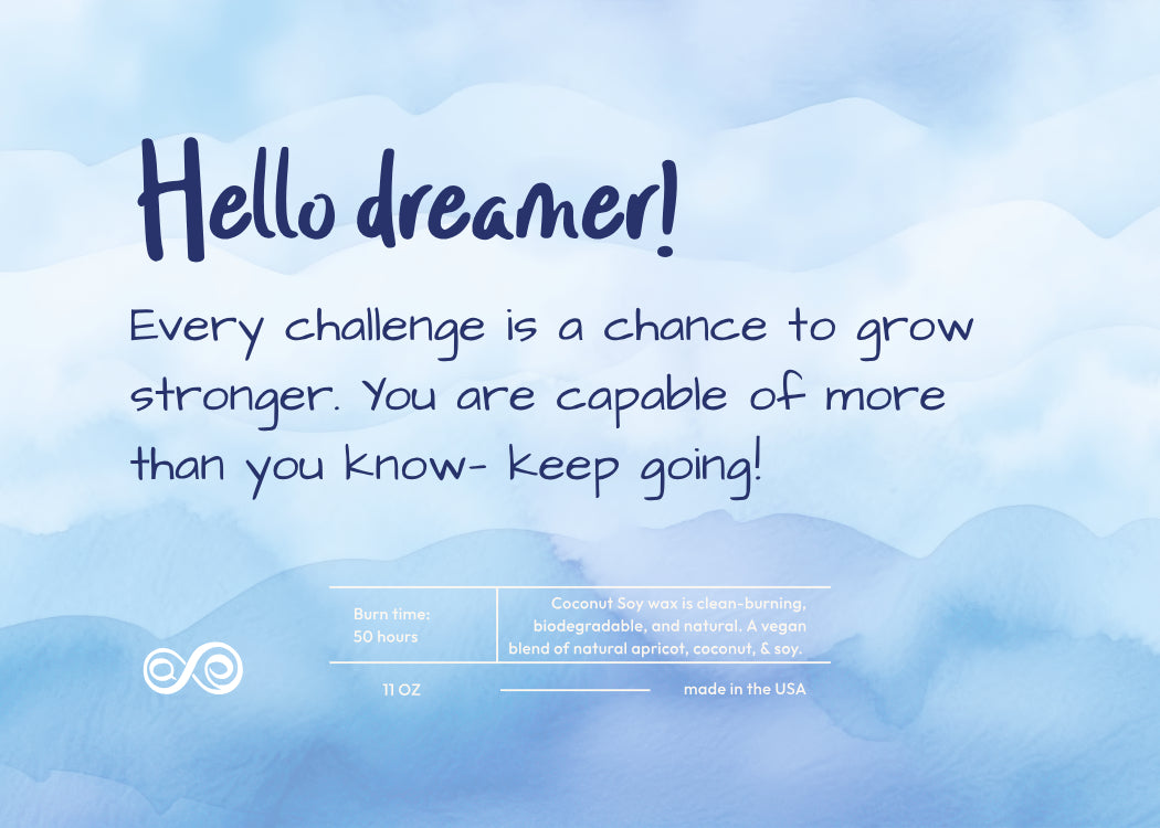 Hello Dreamer Keep Going Candle Frosted Glass (Hand Poured 11 oz)