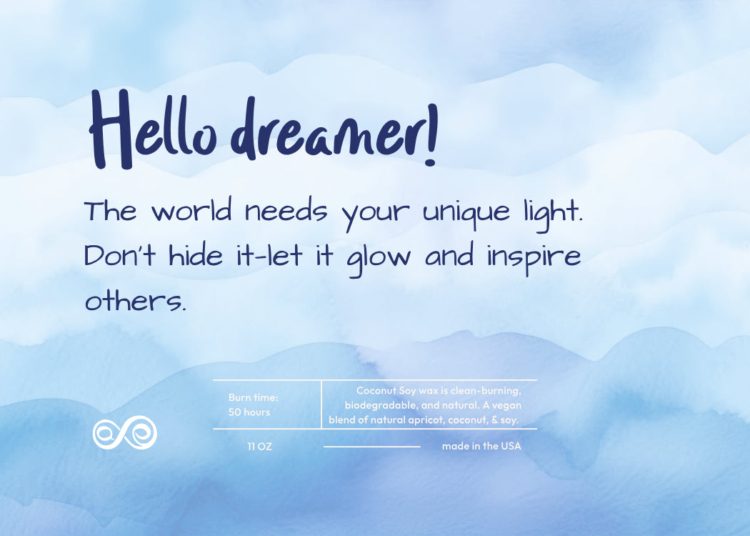 Hello Dreamer your unique light Candle Frosted Glass (Hand Poured 11 oz)
