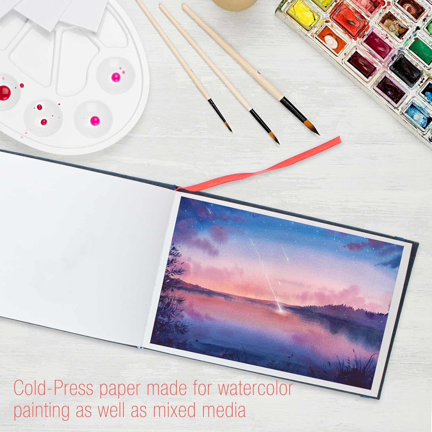 5.5" X 8.5" Watercolor Book (2 Pack, 76 Sheets Each) - 110Lb (230 GSM) Linen-Bound Hardcover Artist Paper Pads - Acid-Free Cold-Pressed Watercolor Paper Pad Mixed Media