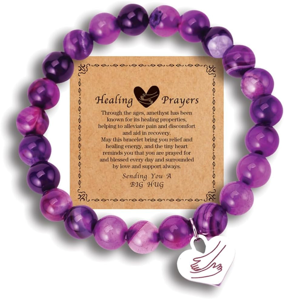 Amethyst Healing Bracelet – Uplifting Gift for Women Facing Illness or Anxiety, “Get Well Soon” Inspiration, Natural Stone Jewelry