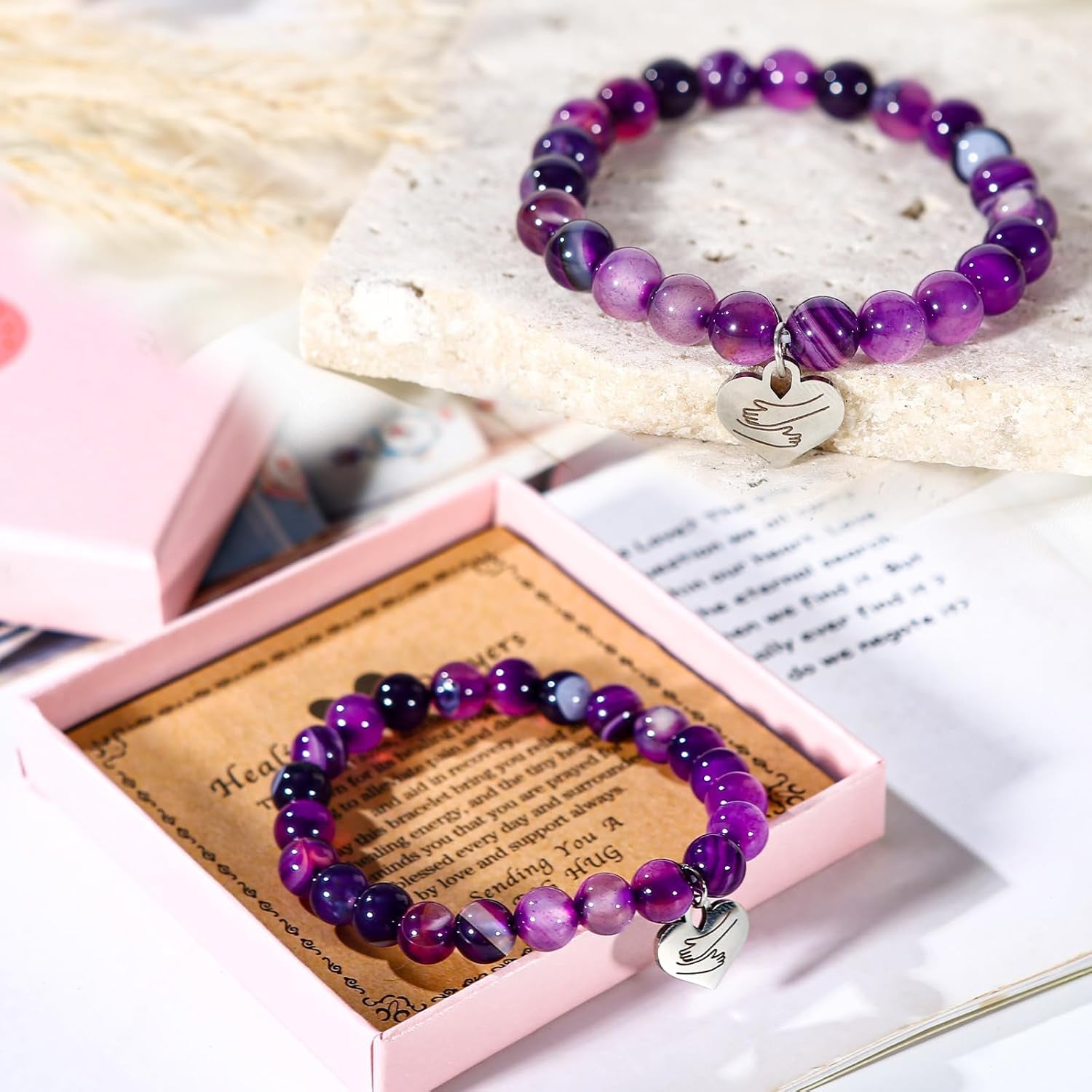 Amethyst Healing Bracelet – Uplifting Gift for Women Facing Illness or Anxiety, “Get Well Soon” Inspiration, Natural Stone Jewelry