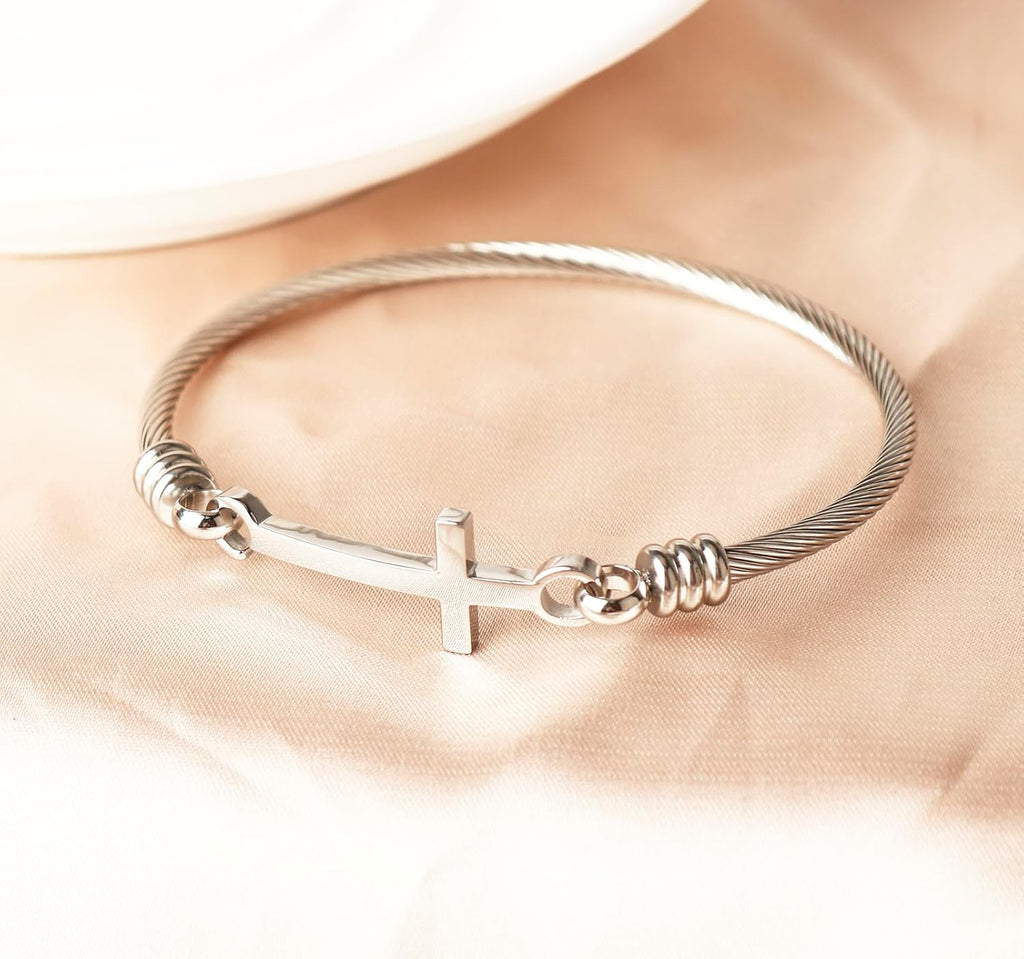 Product Title: Christian Cross Bracelet – “God Is Within Her She Will Not Fall” Bible Verse, Inspirational Stainless Steel Gift for Women, Daughter, Best Friend